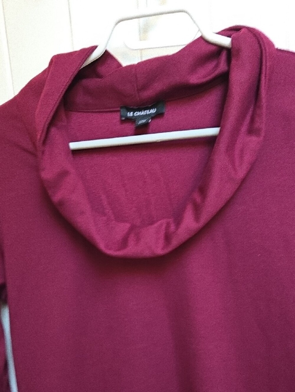 le chateau Burgundy Cowl Neck Tunic with Button Detail Medium 3/4 Sleeve - Picture 5 of 6